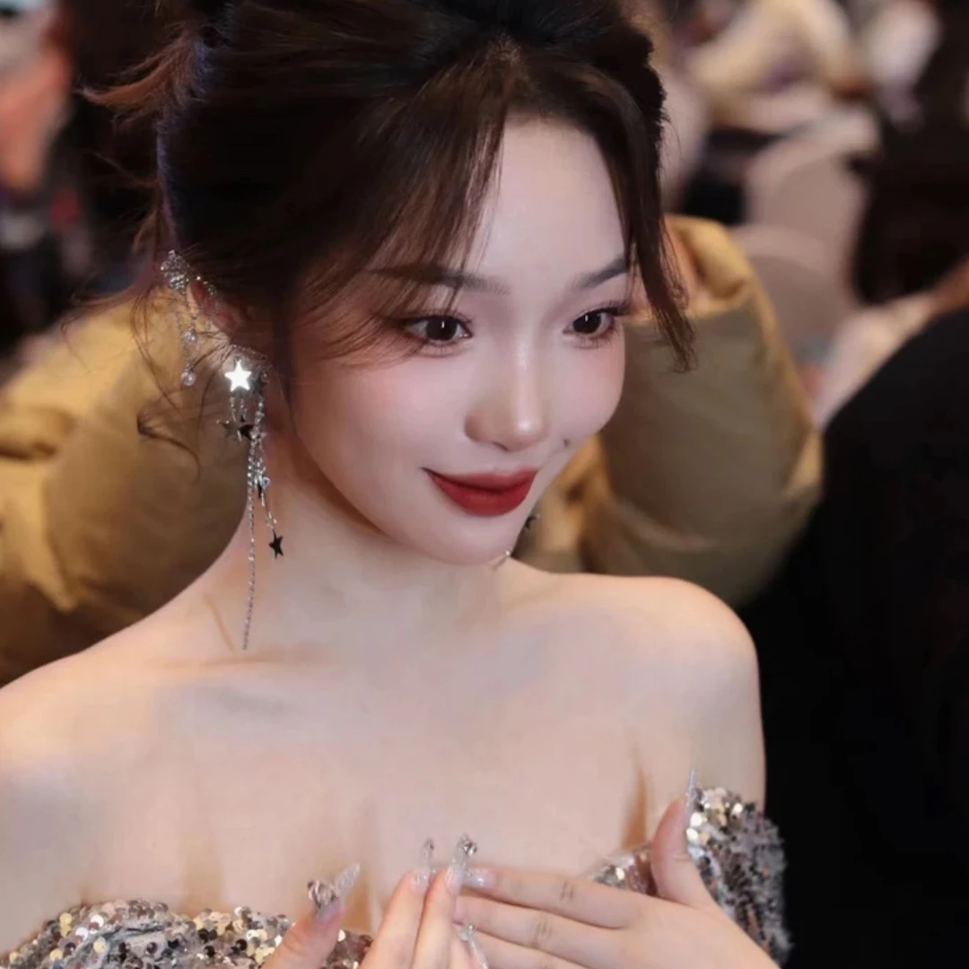 合金耳饰 2387 银针镶钻星星流苏耳环时尚百搭小众简约冷淡耳饰