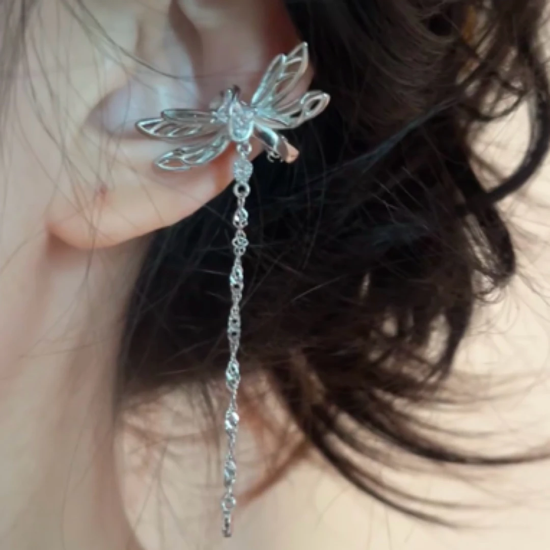 铜合金耳饰 2774新款超仙锆石蜻蜓耳夹新娘婚纱礼服晨袍出片