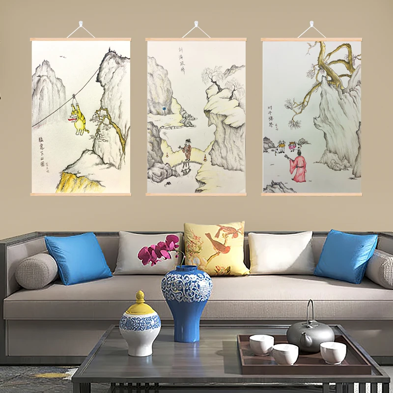 猛虎下山恶搞名画搞笑挂画治愈系书房卧室宿舍送朋友礼物装饰壁画