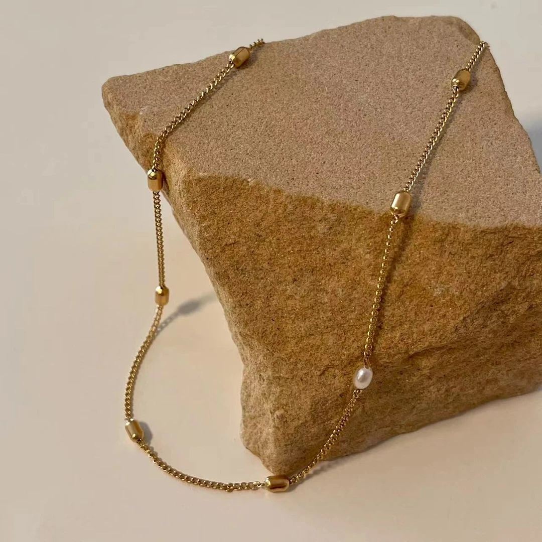 合金项链 可碰水！百搭简约 椭圆珠珠锁骨链 项链