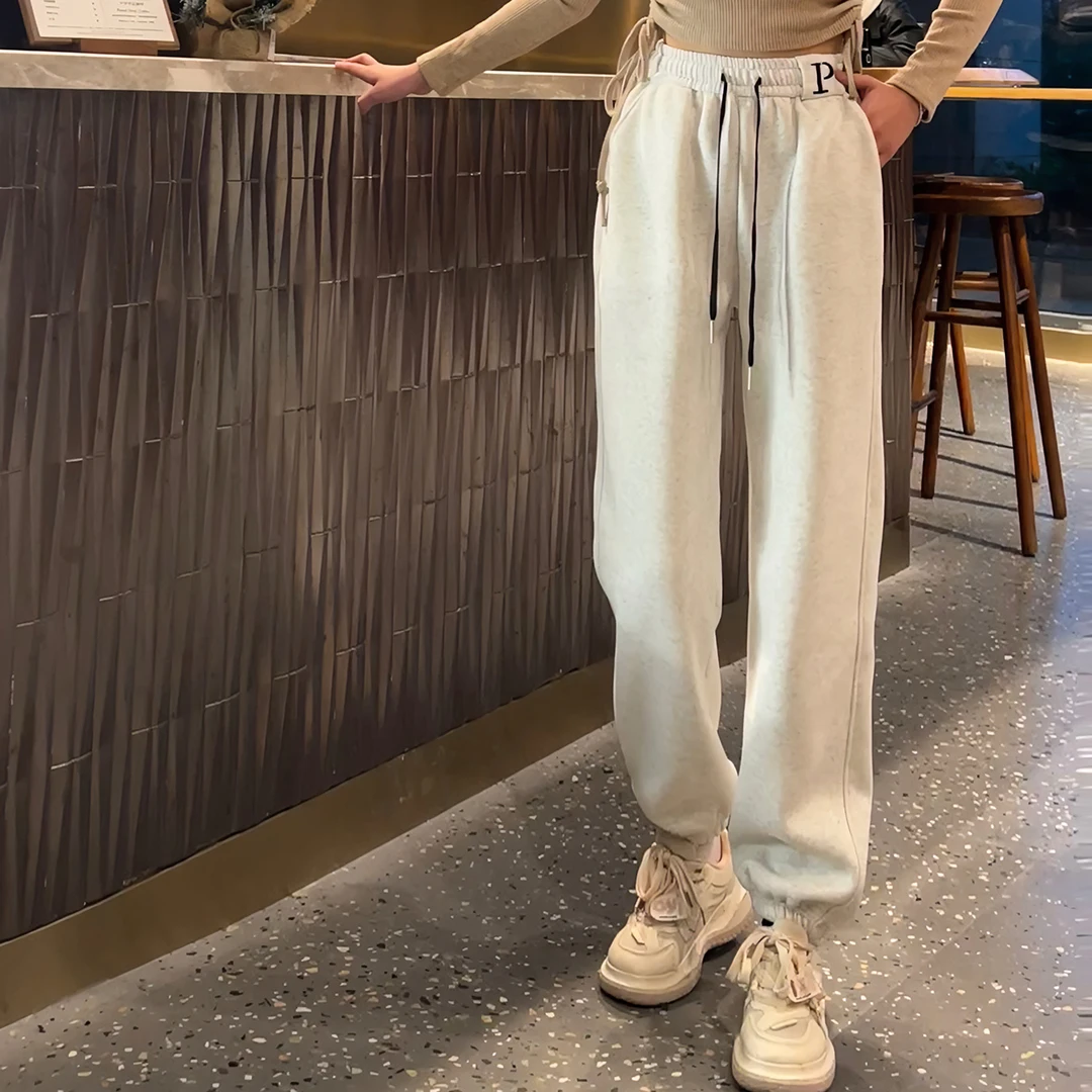 专属【常规/加长款】冬季潮流加绒加厚字母P刺绣糖果色休闲裤