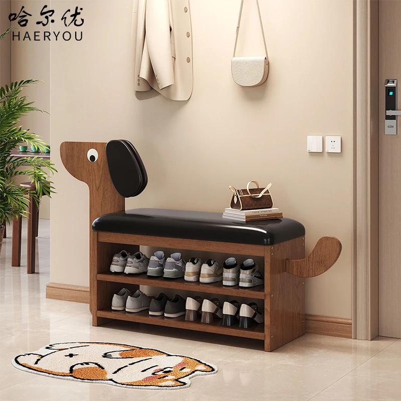 哈尔优鞋柜换鞋凳家用网红款创意卡通多层鞋架一体软包坐垫穿鞋凳