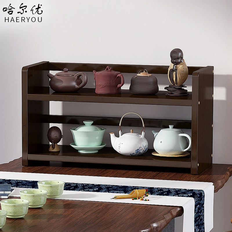 茶水柜新中式竹桌面茶杯置物架客厅办公室茶具茶叶罐茶边柜多宝阁