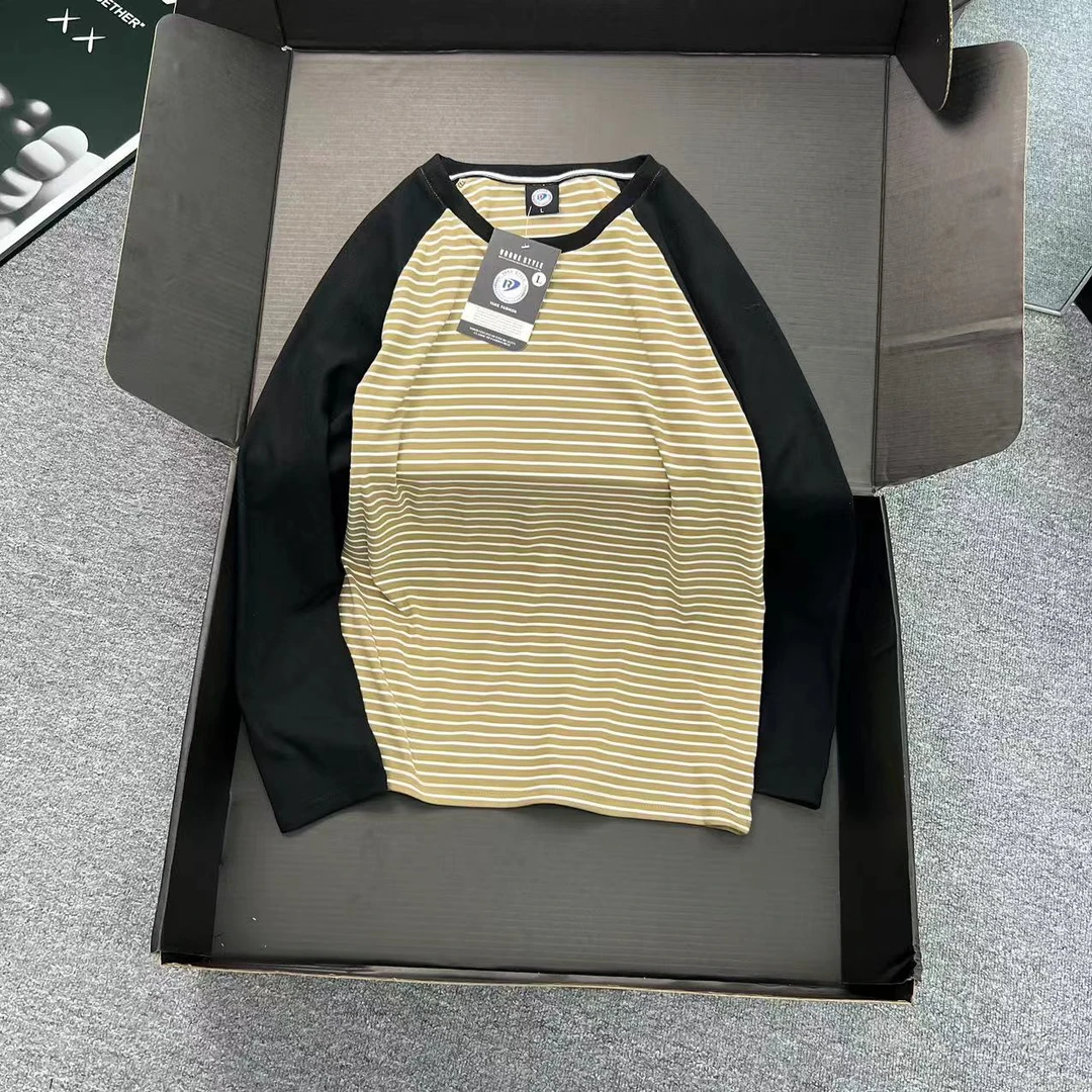 美系 双面德容 男女秋冬长袖条纹打底衫