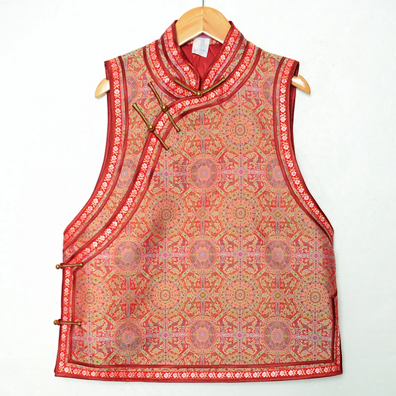 华族经典【八达韵马夹中国风红色中式时尚马甲】高端宋锦夹棉马夹