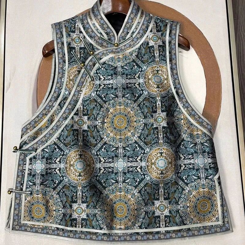 华族经典【倾语如锦】宋锦高档加厚复古中国风休闲中式马甲背心女冬