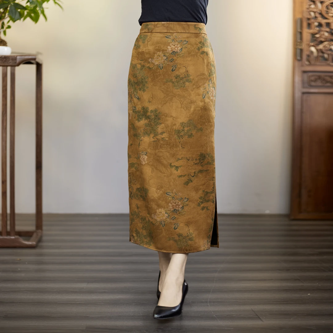 华族经典【锦羽凌装】重缎香云纱气质显瘦夏季复古一步裙半身裙