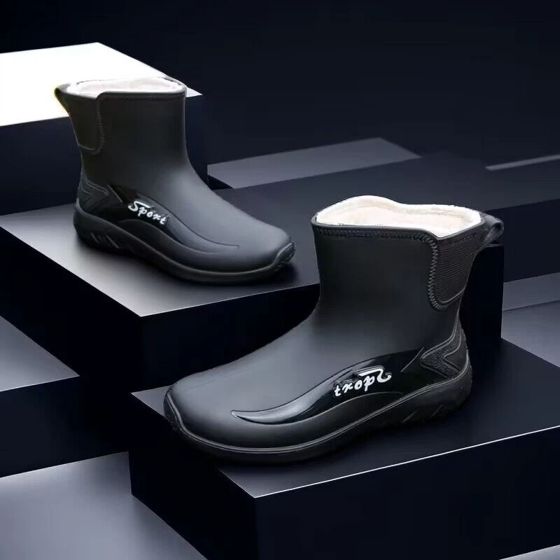 男款百搭加厚中筒耐磨冬季时尚加绒雨鞋保暖雨靴短筒男士潮流雨鞋