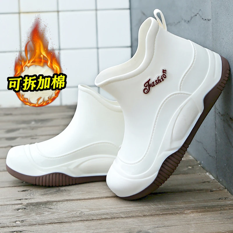 短筒雨鞋女防水时尚外穿胶鞋2024防滑耐磨雨靴加棉工作干活水鞋冬