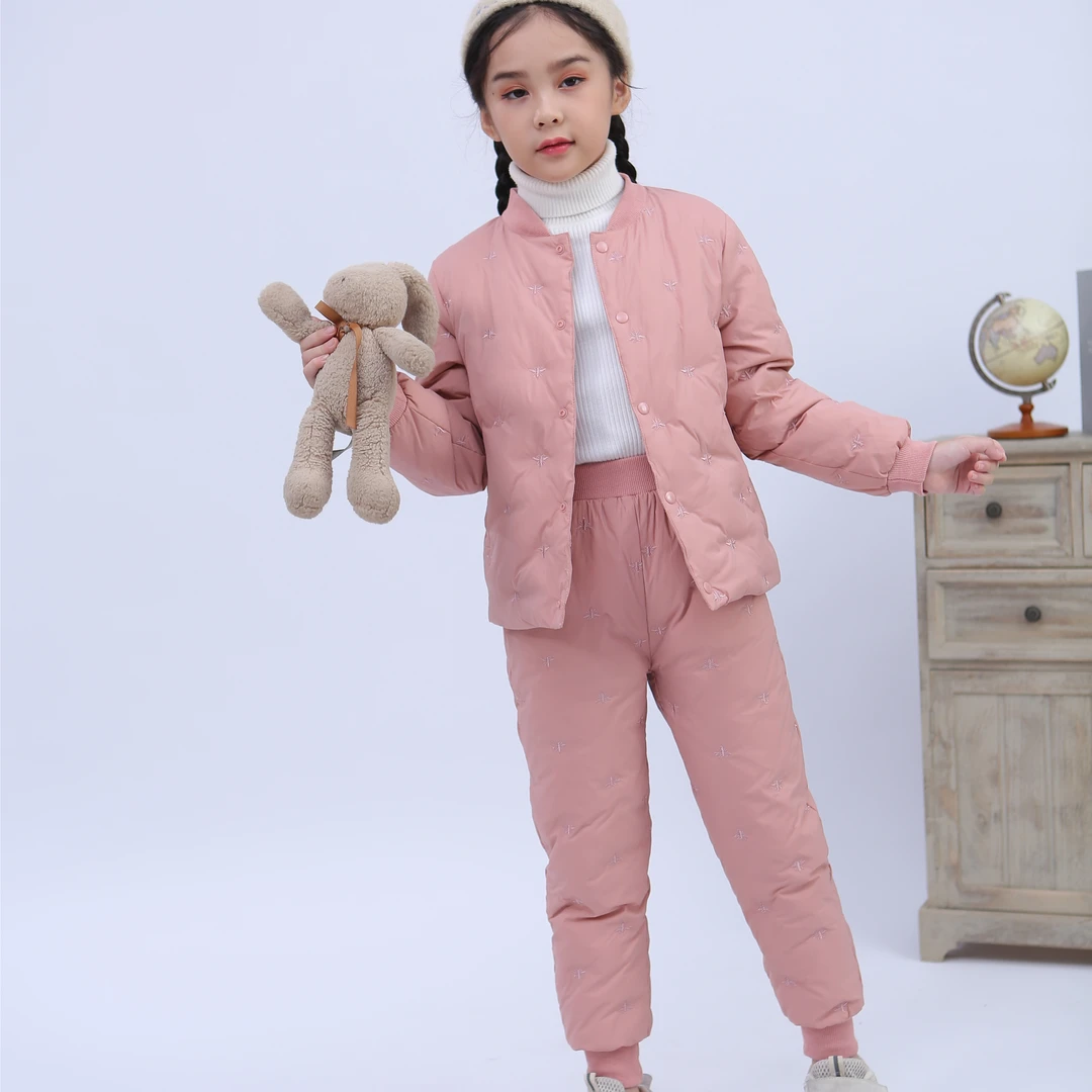 巴拉可儿白鸭绒儿童羽绒服套装羽绒裤学生校服内胆保暖男童女童