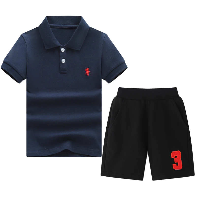 巴拉可儿童T恤男童短袖套装大童校服夏季装中大童学生班服polo