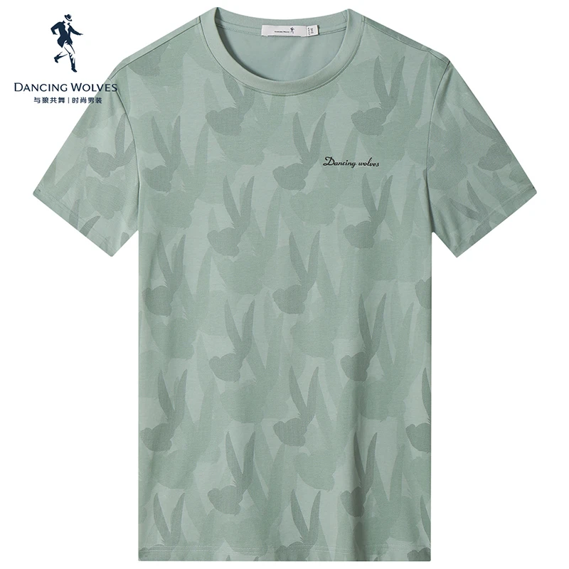 【兔年限定】与狼共舞23夏季新款时尚渐变满印休闲百搭短袖T恤男