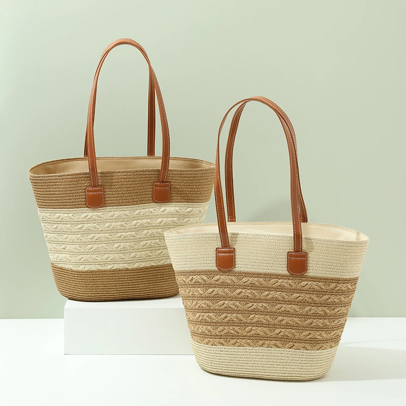 草编包女夏季手提包海边托特包大容量编织单肩包藤编草包水桶包潮