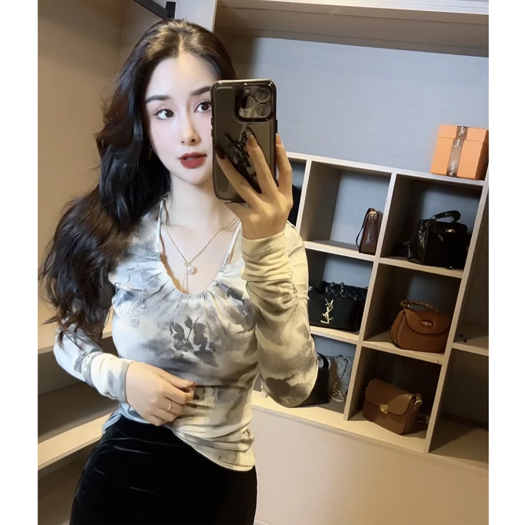 【欣欣精选】春装新款显瘦洋气时尚气质V领减龄网纱上衣1144