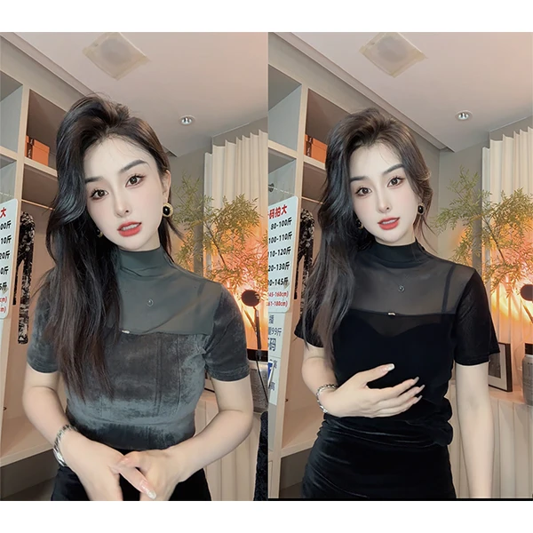 【欣欣精选】网纱设计感时尚百搭短袖显瘦上衣款女气质9137