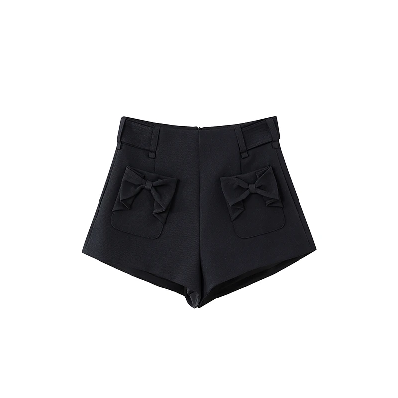2号【蝴蝶结高腰】洋气休闲高腰显瘦百搭黑色蝴蝶结设计A摆短裤C966