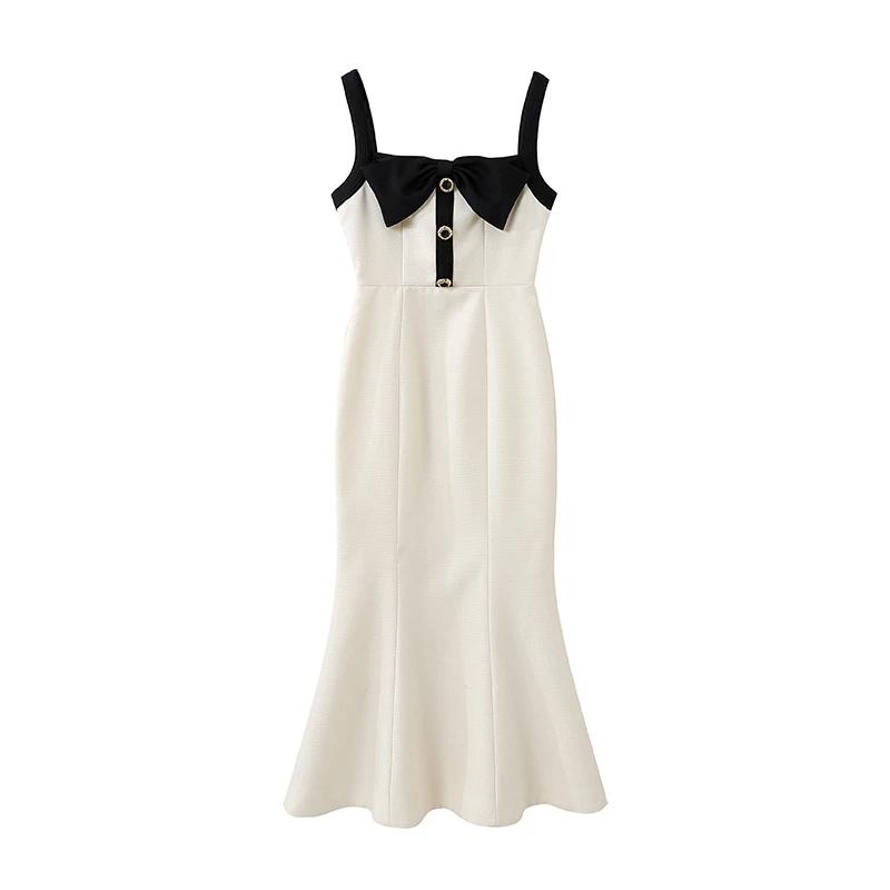 2号【气质女神】 夏季法式简约修身蝴蝶结拼接吊带女装连衣裙C1045