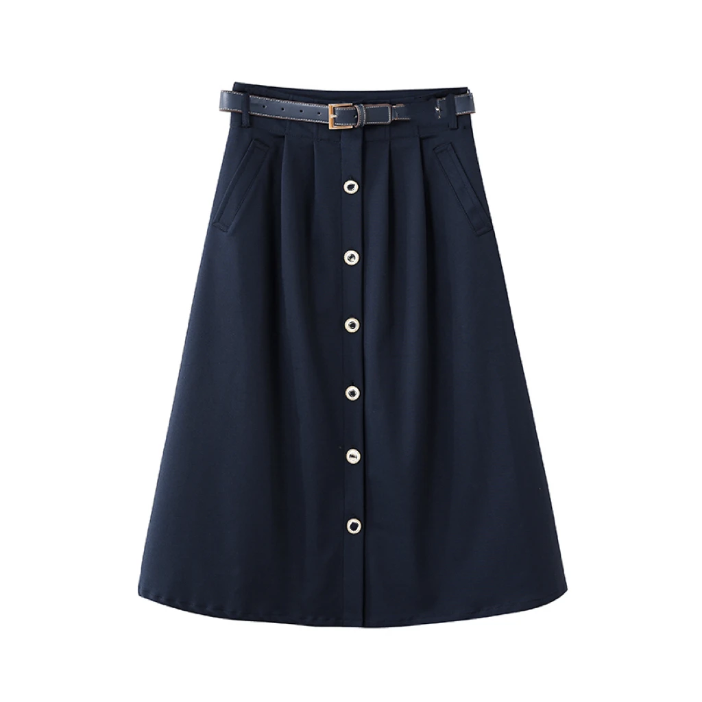 2号【宝蓝半裙】时尚简约气质休闲显瘦高腰A字长款女装半身裙C1126