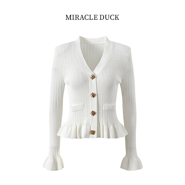 2号【玄色如幕】 新款秋季微辣花边袖设计镂空针织长袖衫C1347