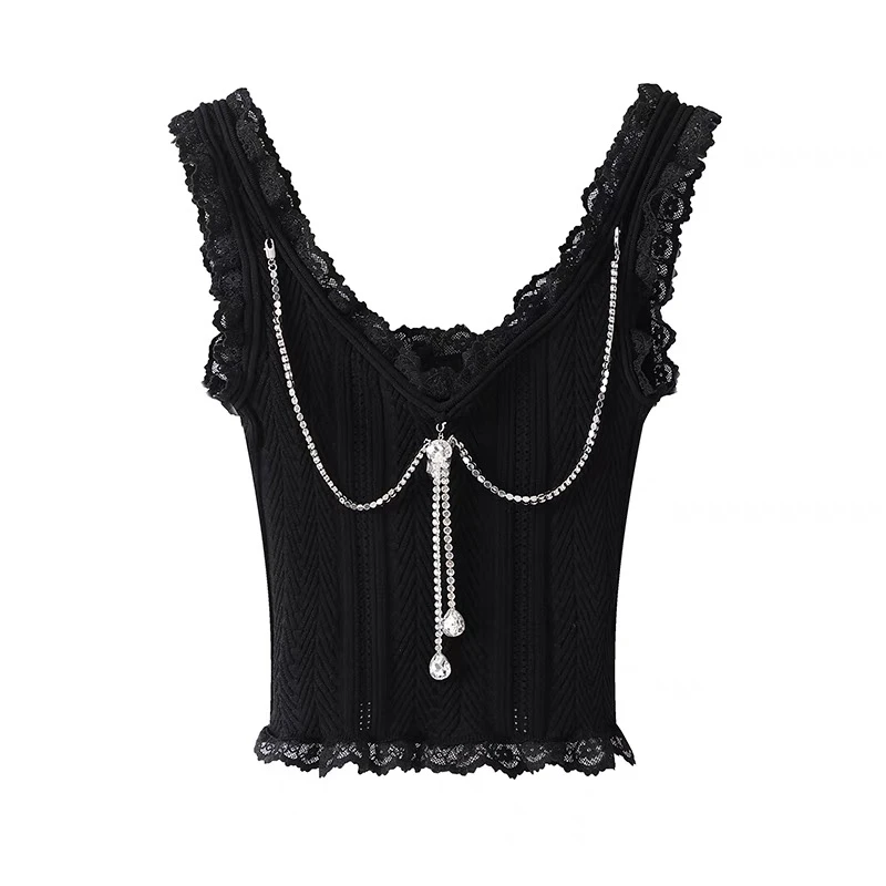 2号【性感美背】新款百搭性感链条设计蕾丝拼接黑色吊带美背女C951