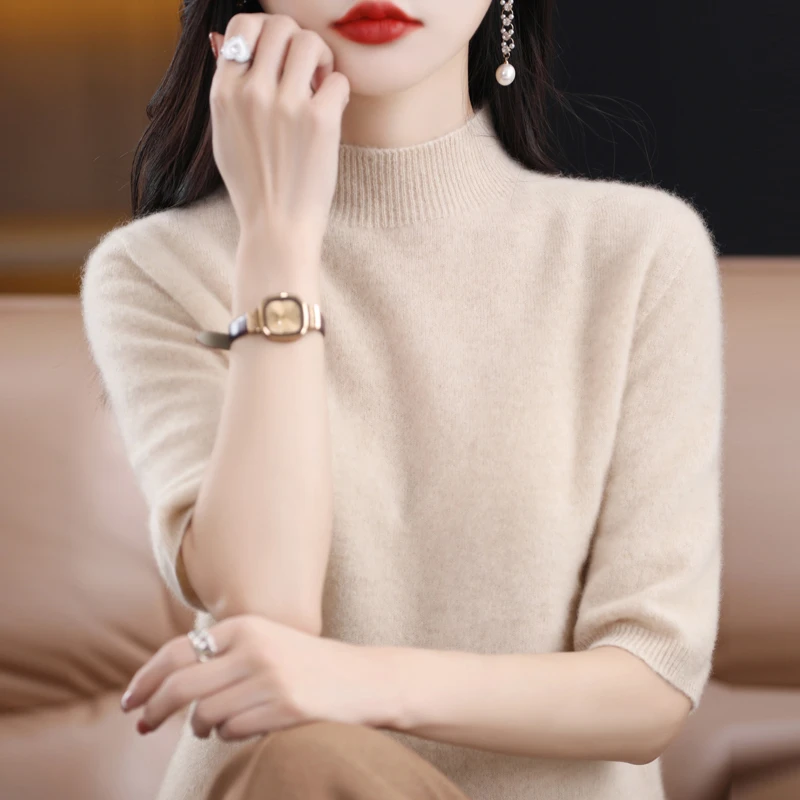 【西绒尔    100纯羊毛】秋冬款一线半高领百搭保暖半袖纯羊毛衫853