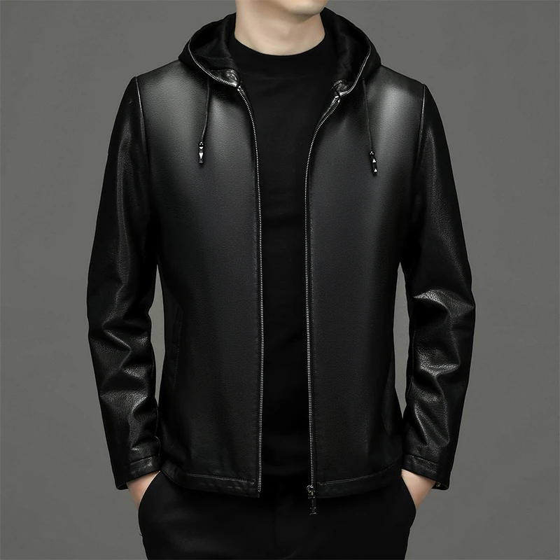 【海宁精选】男士真皮秋冬新款山羊皮海宁轻奢商务百搭休闲连帽皮衣