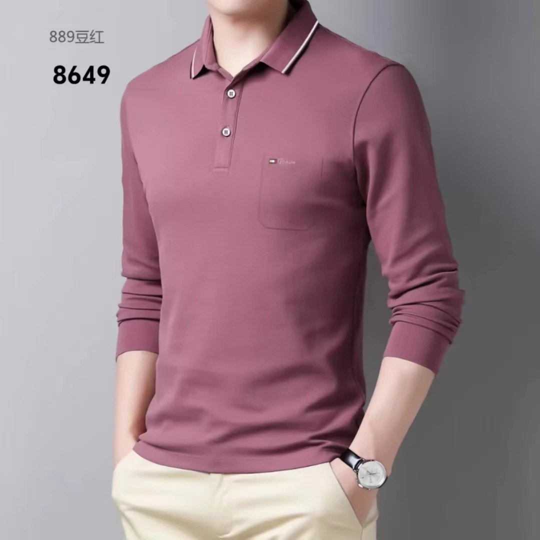 《霞姐服饰》冬季新款男士翻领长袖polo衫打底休闲时尚潮流货号：