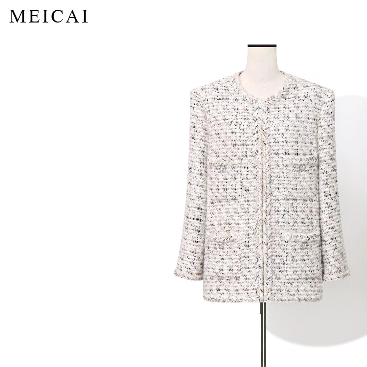 美裁 北海道初雪 重磅马海毛+绵羊毛蚕丝廓形粗花呢小香风外套女