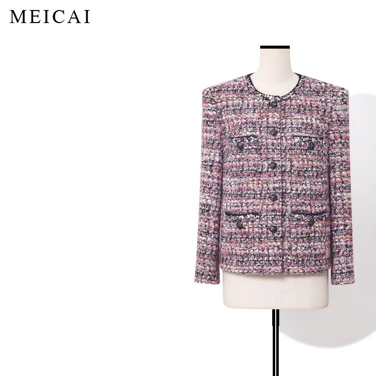 美裁 烟花瞬时 复古高级感绵羊毛正肩四口袋花呢小香风外套