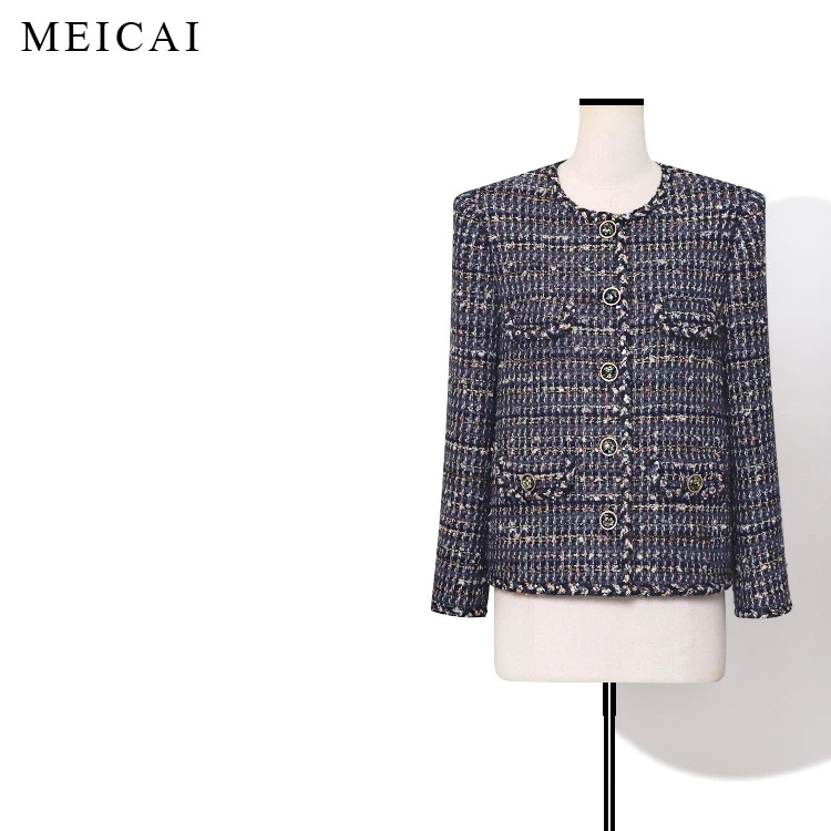 美裁 普罗旺斯 编织焕彩亮丝蝴蝶结绵羊毛花呢经典香风外套