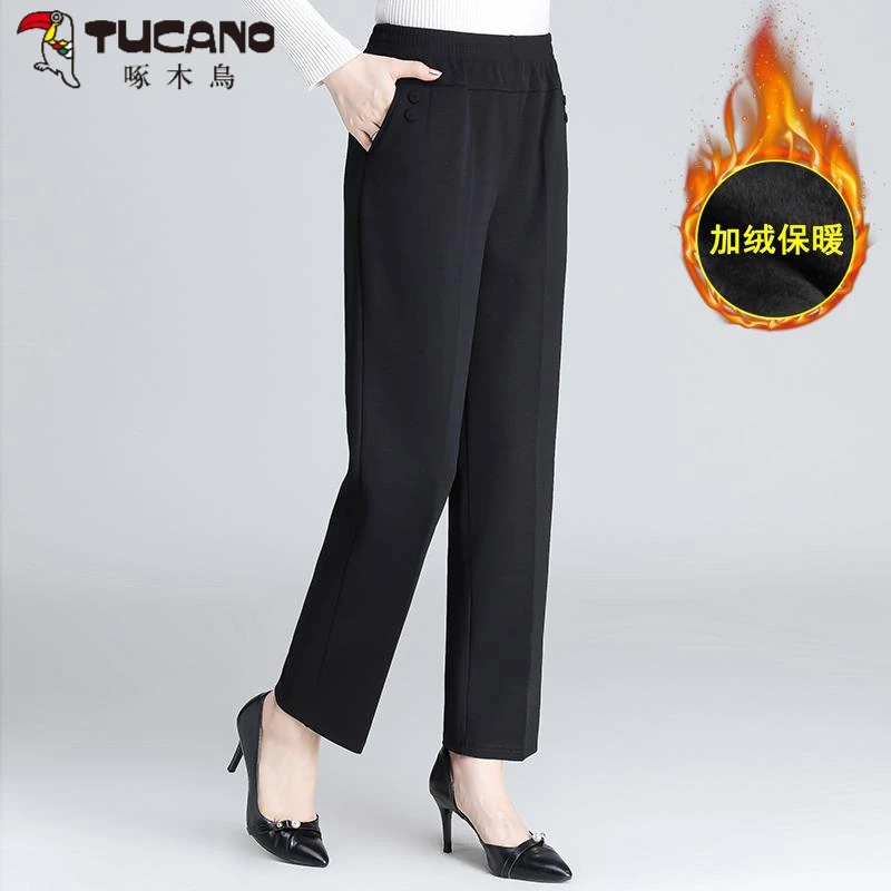 啄木鸟中老年女裤直筒妈妈裤子加厚保暖春秋装长裤中年休闲裤老人