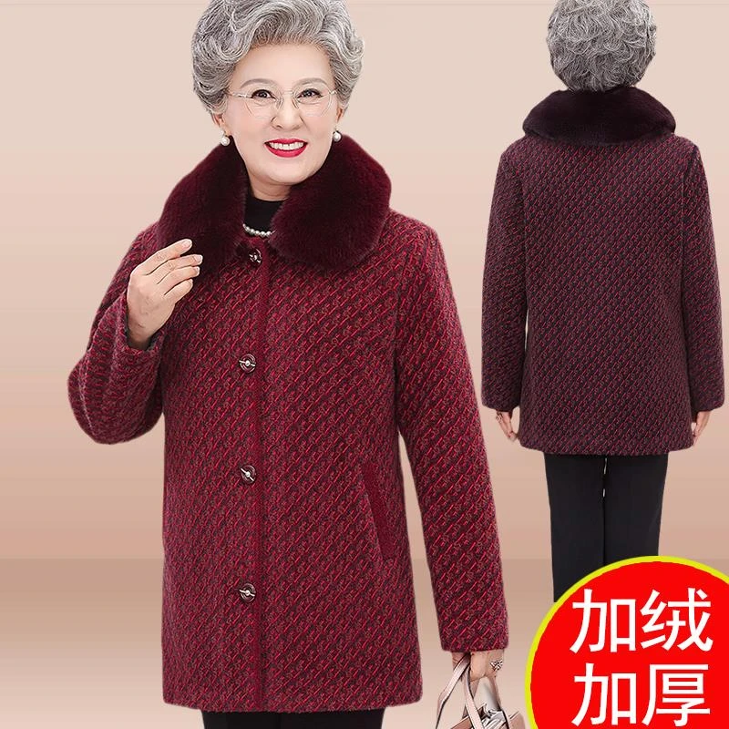 啄木鸟奶奶冬装外套加绒女中老年人仿仿貂绒加厚加绒妈妈老人衣服