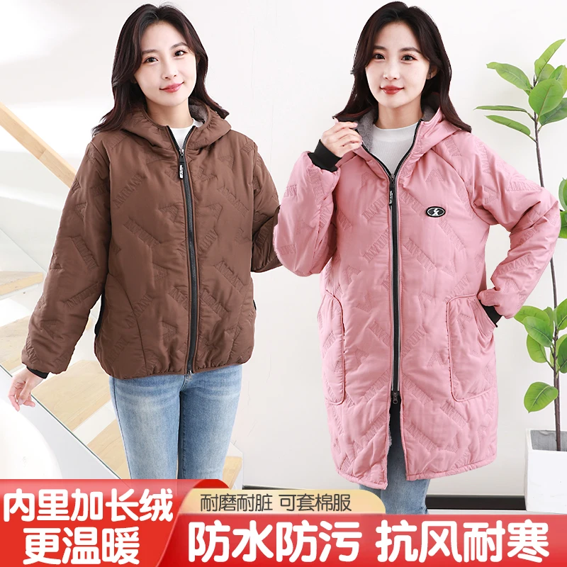 加厚夹棉加绒正穿罩衣保暖舒适外套家用耐脏工作服女加绒罩衣抗寒