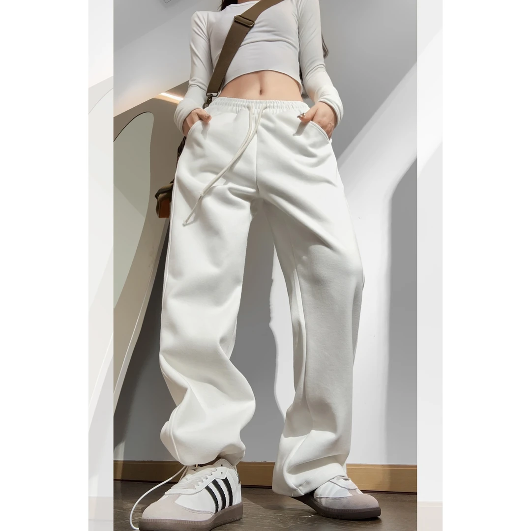 休闲裤女款2024新款秋冬加绒阔腿裤高腰卫裤运动裤