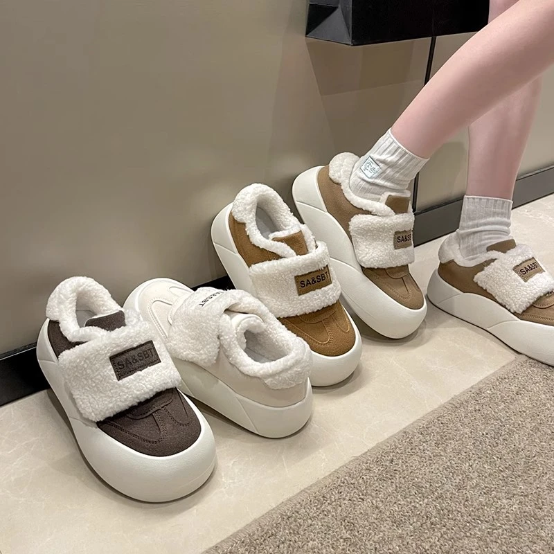 魔术贴厚底面包棉鞋子女冬季加绒保暖潮流新款爆款韩版毛鞋板鞋
