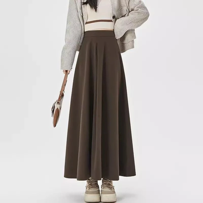 毛呢百褶半身裙秋冬季新款高个子气质大摆高腰a字长裙时尚百搭裙