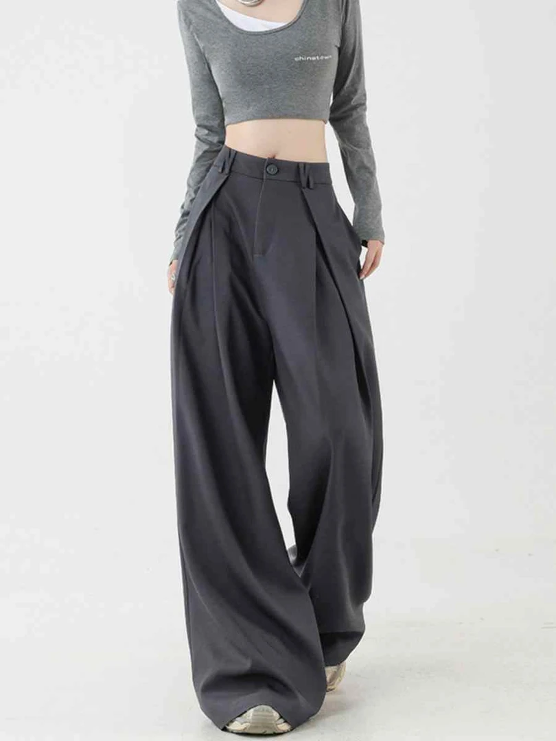 2024秋季新款时尚小众阔腿裤女高腰显瘦垂感复古休闲直筒拖地裤