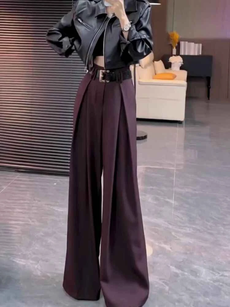 秋季新款高级感安可拉红高腰垂感西装裤时尚休闲拖地长裤
