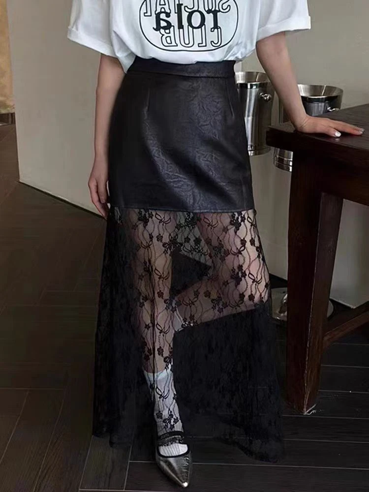 韩国东大门2024春夏季新款设计感小众高腰百搭显瘦拼接蕾丝半身裙