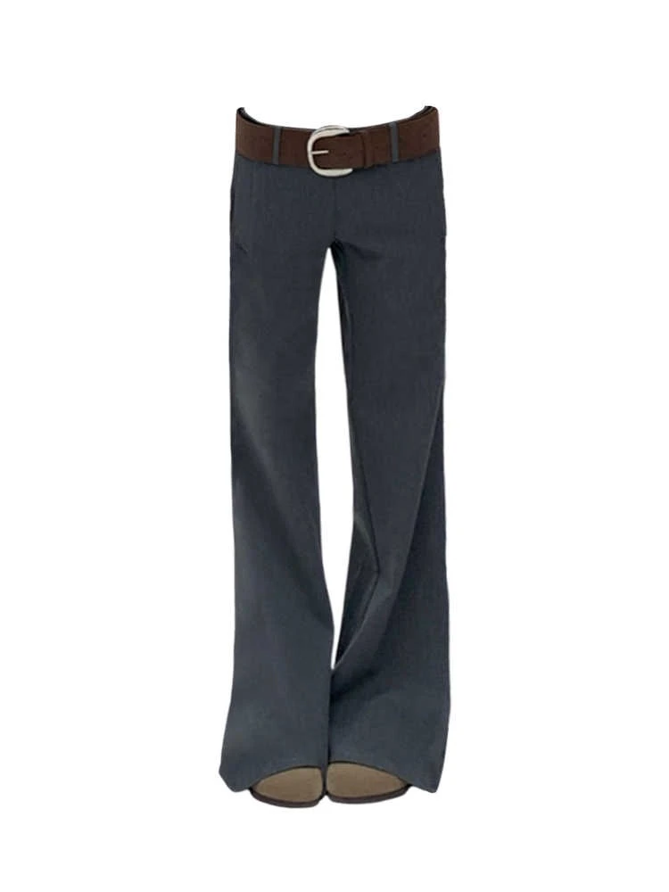 送腰带时尚小众垂感直筒休闲西装裤女新款宽松显瘦拖地阔腿长裤子