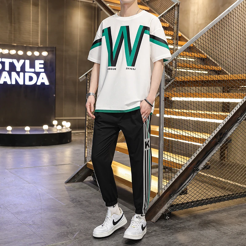 2024新款男士夏季套装短袖T恤潮牌运动套装男休闲帅气品质男装