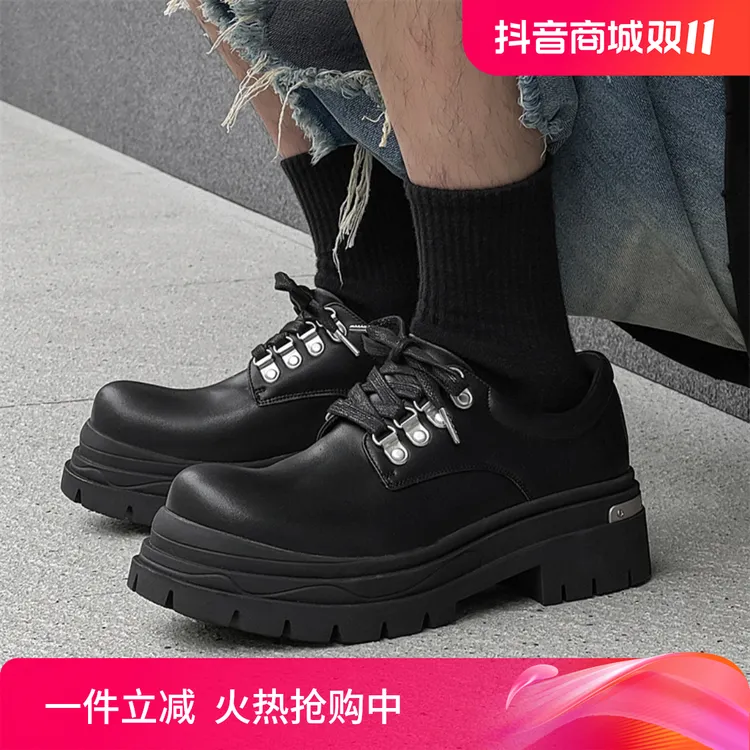 小众厚底增高德比鞋男高级感黑色英伦圆头松糕皮鞋通勤潮流大头鞋