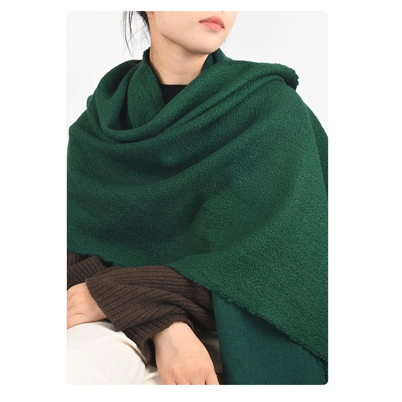 精纺定制墨绿百搭桑蚕丝羊毛双面空调房秋冬保暖围巾披肩