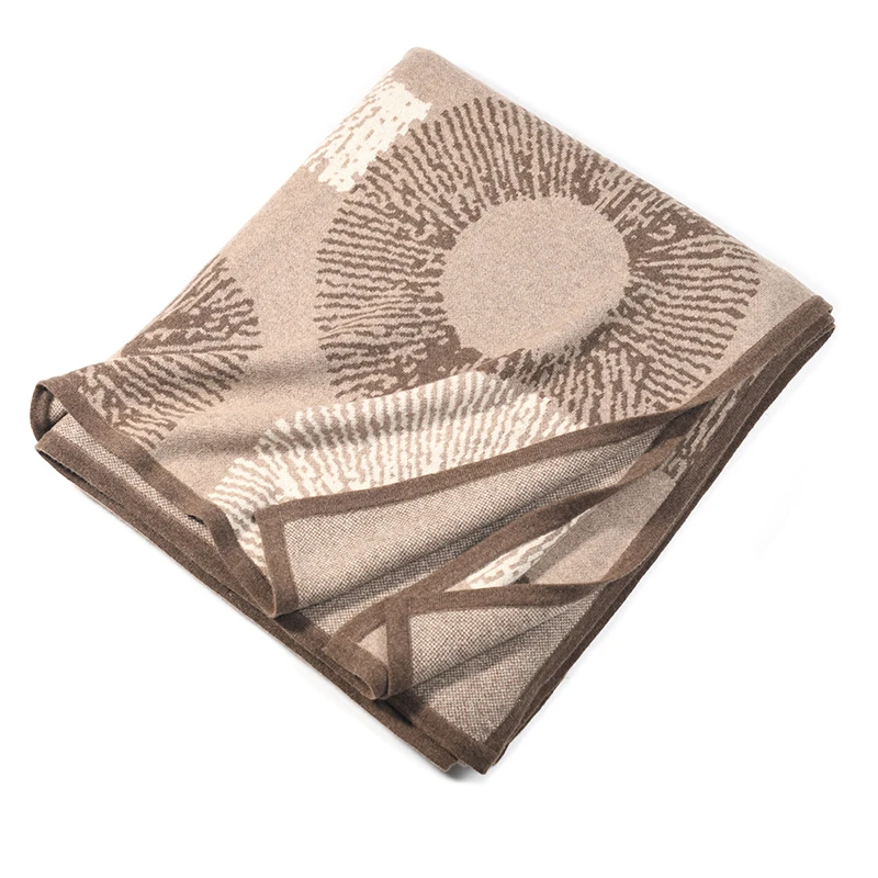 欧单定制羊绒针织加大尺寸提花复古民族风高端家居披肩毯