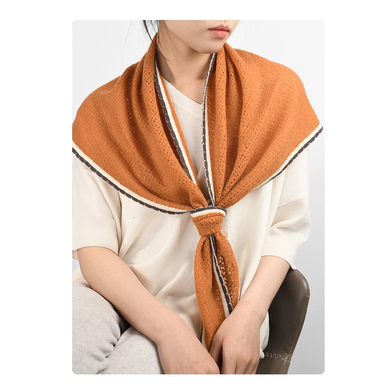 针织提花镂空设计蓬松套口包边纯色春秋空调房羊绒披肩三角巾