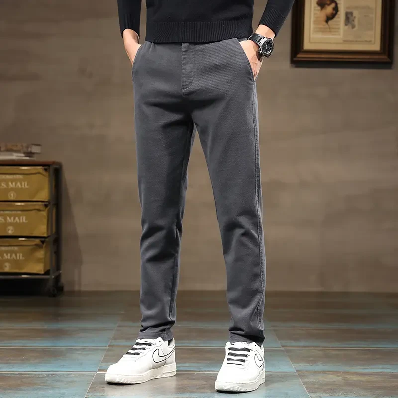 2024秋冬季加绒时尚潮流宽松直筒百搭男士休闲裤高端简约流行长裤
