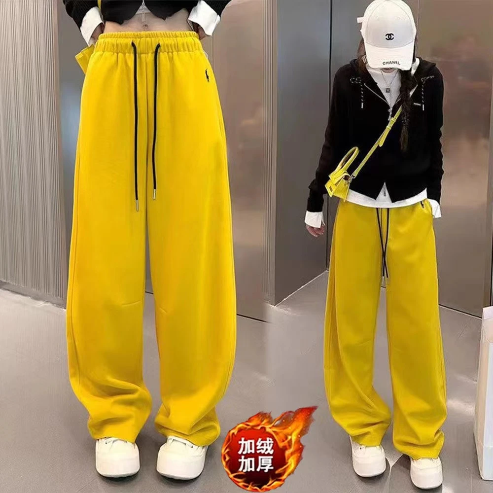 小马刺绣秋冬加绒加厚阔腿宽松弯刀裤洋气休闲百搭显瘦香蕉裤