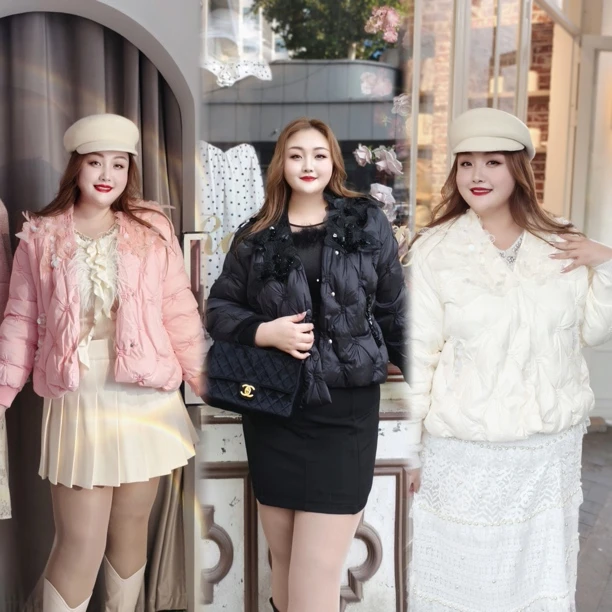 Y【仙女早茶】钻石家大码立体花片亮片保暖减龄绒短款外套 DYR2405