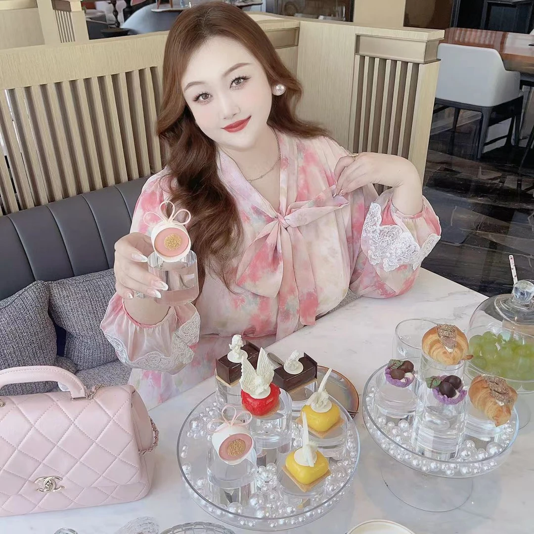 【桃花醉】钻石家大码轻奢桃粉色印花花片显瘦气质连衣裙 DOP24110