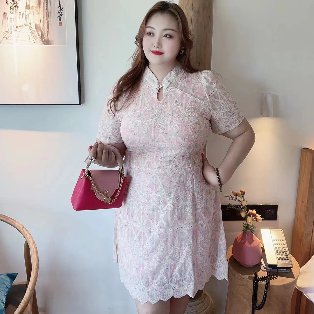 【闭月羞花】钻石家大码名媛风机绣精致淑女连衣裙改良旗袍 DOP2452